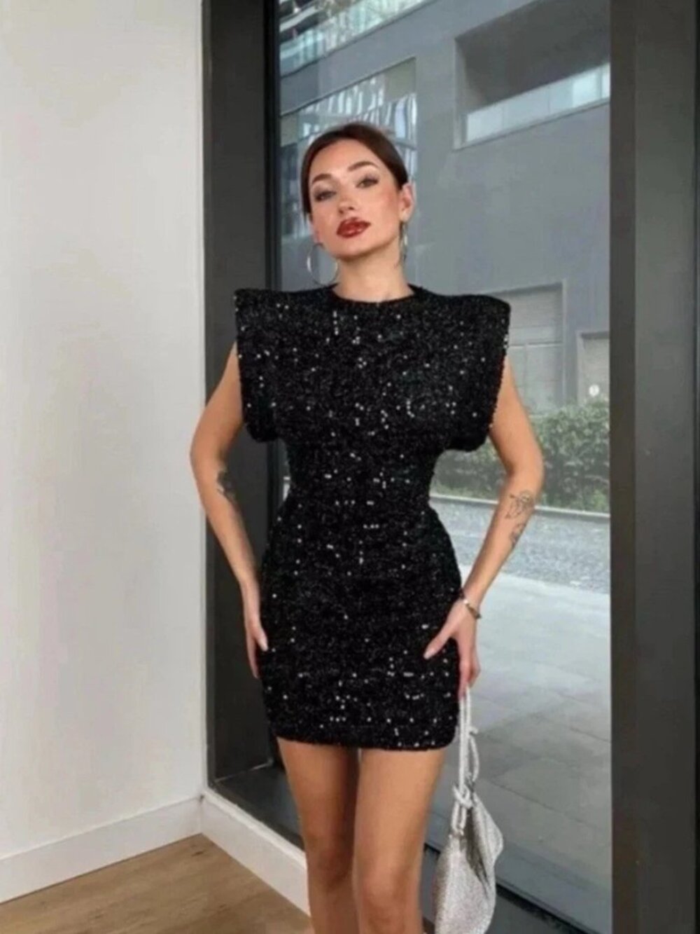 Zara Black Sequin Velvet Mini Dress ZW Collection